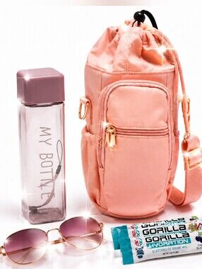 PEACH PINK TUMBLER HOLDER + WATER BOTTLE SET "NEW"